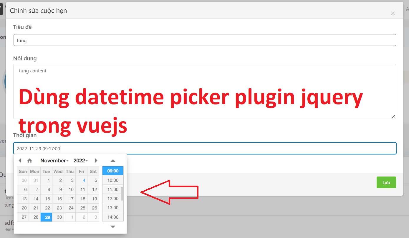 Dùng datetime picker plugin jquery trong vuejs