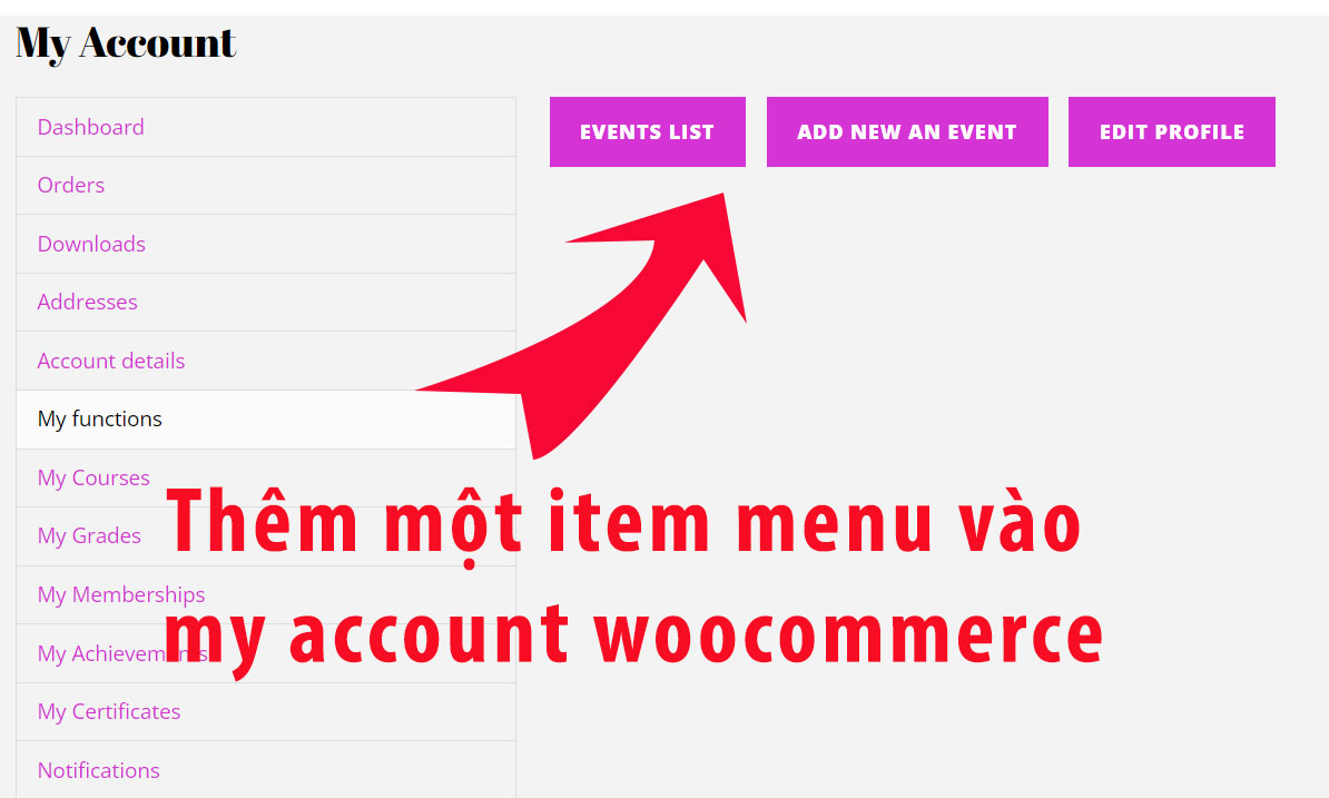 Thêm một item menu vào my account woocommerce
